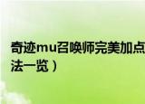 奇迹mu召唤师完美加点（奇迹mu里面的召唤师完美加点方法一览）