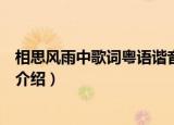 相思风雨中歌词粤语谐音（相思风雨中歌词及粤语谐音简单介绍）