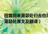 回首向来萧瑟处归去也无风雨也无晴是什么意思（回首向来萧瑟处原文及翻译）