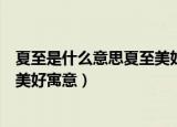 夏至是什么意思夏至美好寓意（夏至的代表寓意夏至有什么美好寓意）