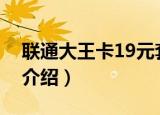 联通大王卡19元套餐介绍（联通大王卡内容介绍）