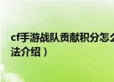 cf手游战队贡献积分怎么获得（cf手游战队贡献积分获得方法介绍）