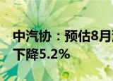 中汽协：预估8月汽车销量为229.5万辆 环比下降5.2%