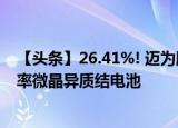 【头条】26.41%! 迈为股份联合SunDrive成功研制超高效率微晶异质结电池