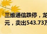 三维通信跌停，龙虎榜上机构买入1644.05万元，卖出543.73万元