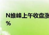 N维峰上午收盘涨13.41% 半日换手率46.59%