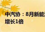 中汽协：8月新能源汽车销量66.6万辆，同比增长1倍
