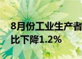 8月份工业生产者出厂价格同比上涨2.3% 环比下降1.2%