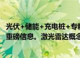光伏+储能+充电桩+专精特新概念股火了，透露储能布局等重磅信息。激光雷达概念龙头被盯上