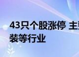 43只个股涨停 主要集中在机械设备、纺织服装等行业
