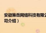 安徽策岳网络科技有限公司（关于安徽策岳网络科技有限公司介绍）