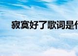 寂寞好了歌词是什么歌（寂寞好了歌词）