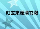 归去来潇清书澈（归去来小说书澈萧清）