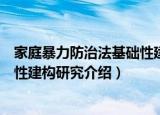 家庭暴力防治法基础性建构研究（关于家庭暴力防治法基础性建构研究介绍）