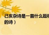 己亥杂诗是一首什么题材的杂诗（己亥杂诗是一首什么题材的诗）